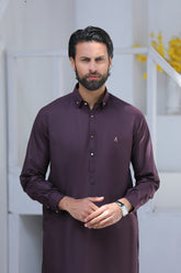 Stitched Signature Logo Shalwar Kameez With Golden Buttons for Men -  Dark Purple